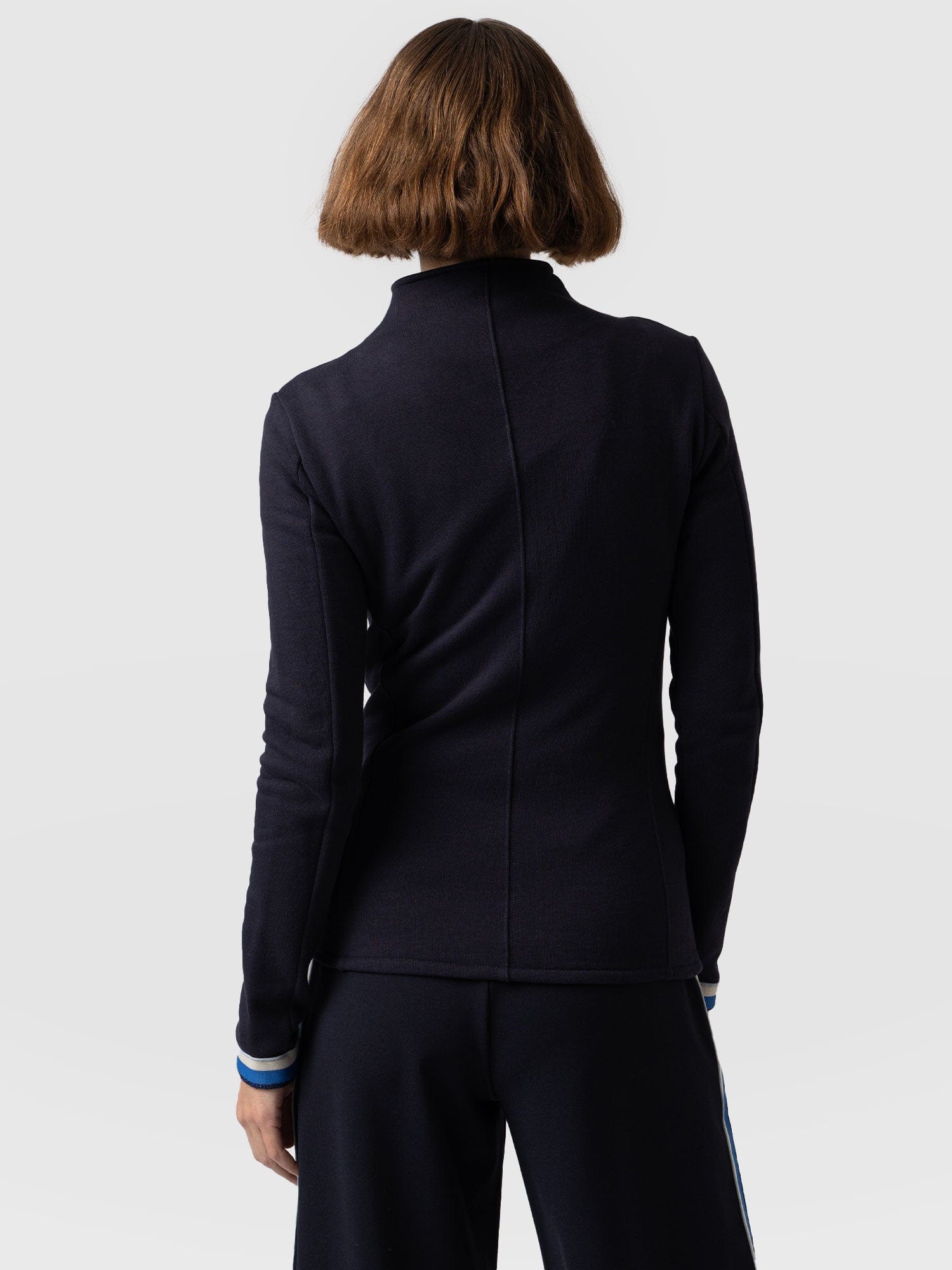Cotton Biker Jacket - Navy Blue Stripe